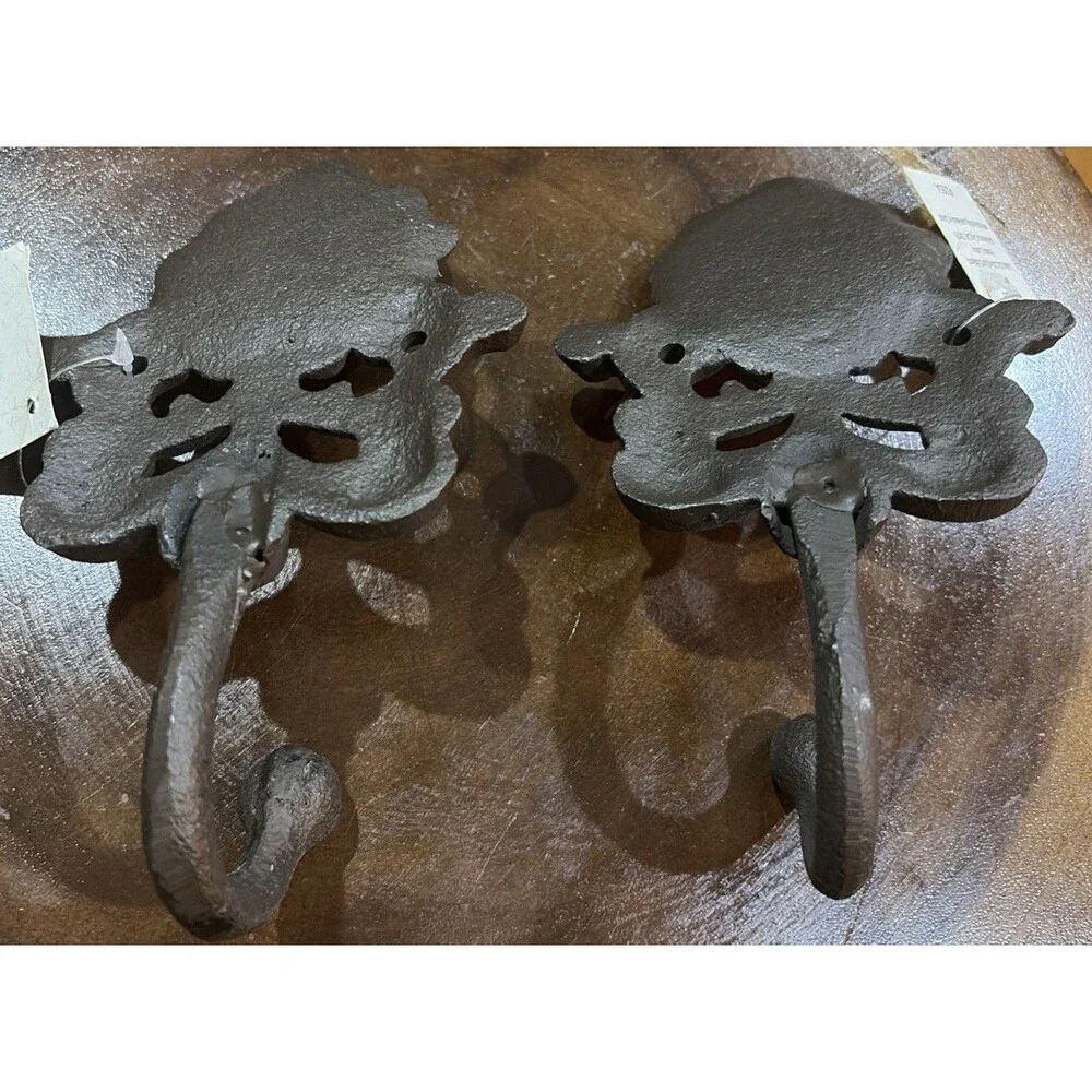 2 New Vintage CastIron Wall Hook Ornate Rustic Farmhouse Decor Dark Brown/Black